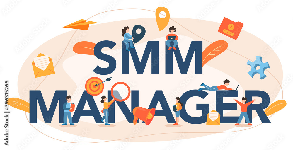 SMM manager typographic header. Advertising of business SMM manager typographic header. Advertising of business