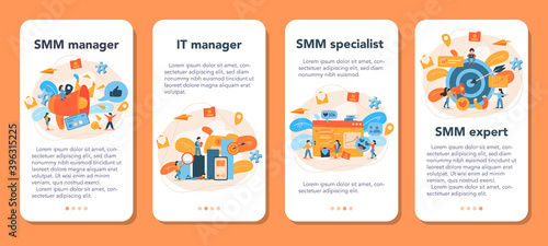 SMM social media marketing mobile application banner set.