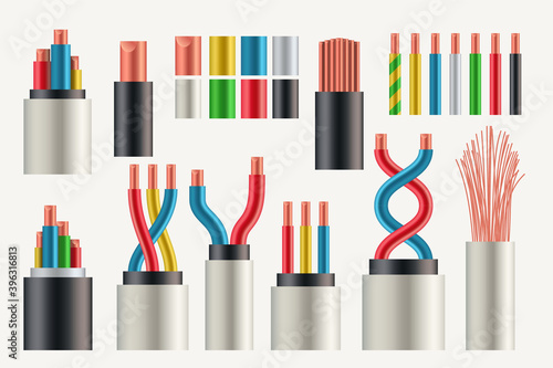various types and colors electrical cables set