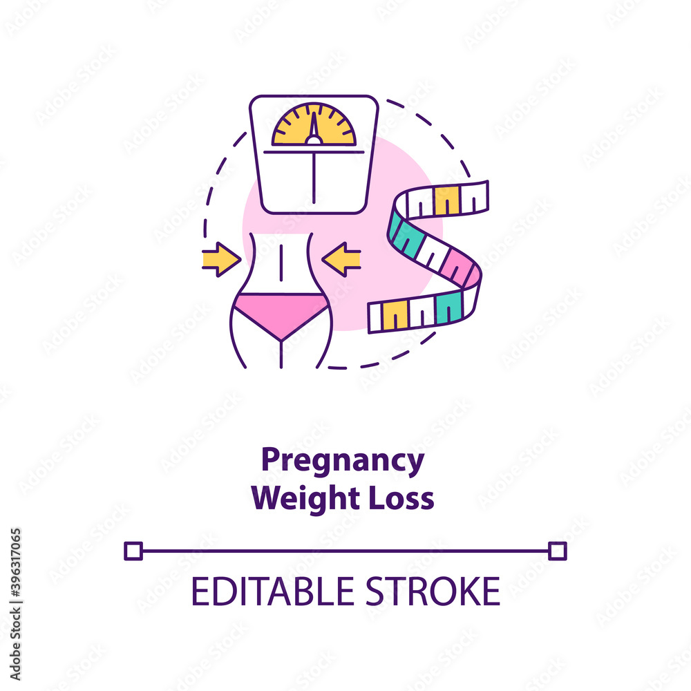 Fototapeta premium Pregnancy weight loss concept icon. Breastfeeding benefits for women. Decreasing calories of your body idea thin line illustration. Vector isolated outline RGB color drawing. Editable stroke
