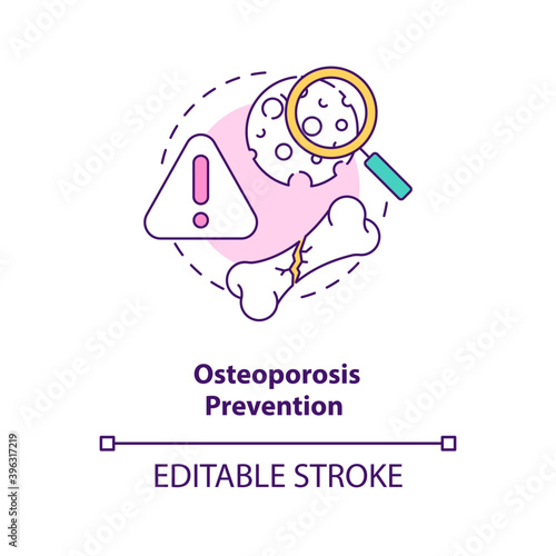 Osteoporosis prevention concept icon. Breastfeeding benefits for women. Get enough calcium and vitamin D diet idea thin line illustration. Vector isolated outline RGB color drawing. Editable stroke