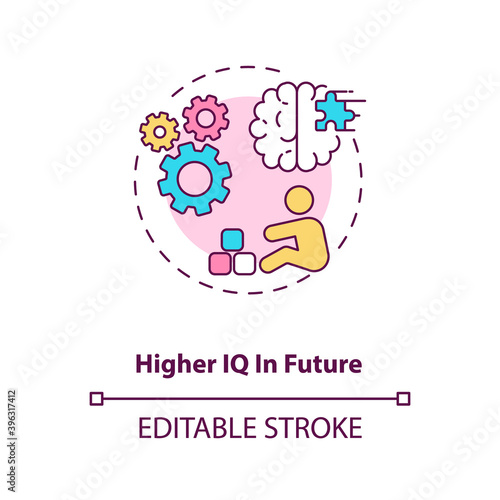 Higher IQ in future concept icon. Breastfeeding pros. Reasoning and problem solving abilities. Smart baby idea thin line illustration. Vector isolated outline RGB color drawing. Editable stroke