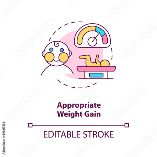 Appropriate weight gain concept icon. Breastfeeding pros. Getting more calories every day. Gaining lots of kilos idea thin line illustration. Vector isolated outline RGB color drawing. Editable stroke