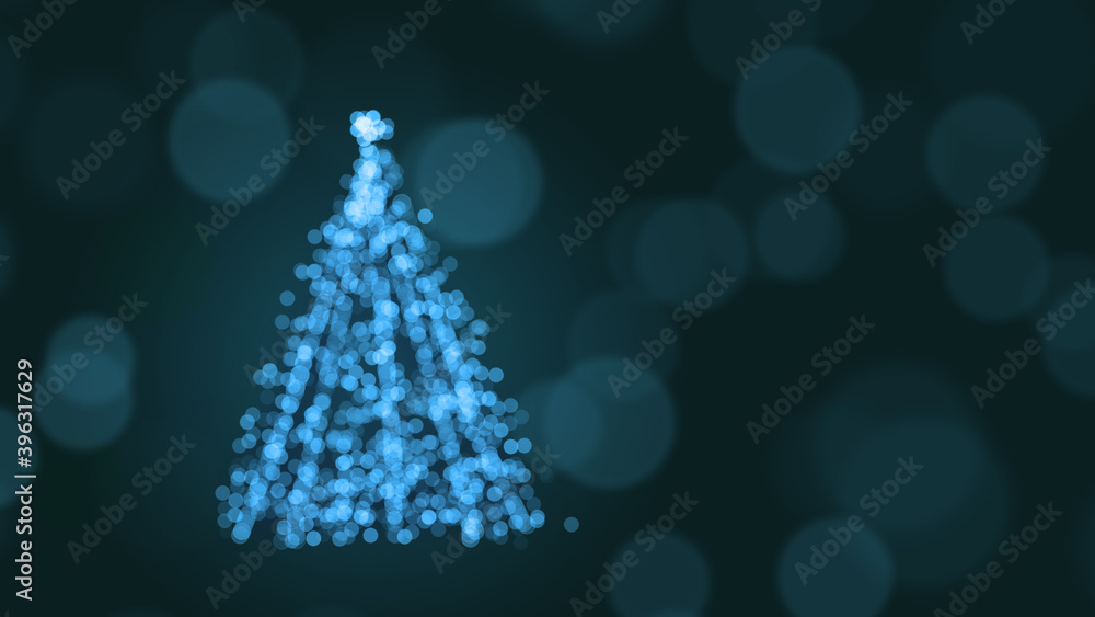 christmas tree with bokeh lights on blue background with copy space, christmas card congratulation concept christmas tree with bokeh lights on blue background with copy space, christmas card congratulation concept