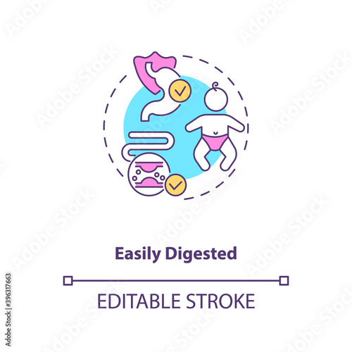 Easily digested concept icon. Breastfeeding benefits. Good working digestion system in your body. Healthy organs idea thin line illustration. Vector isolated outline RGB color drawing. Editable stroke