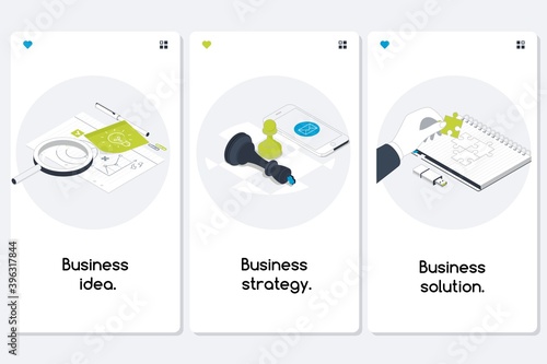 Business mobile application banner set. IdeaBusiness idea, strategy and solution, company achievement
