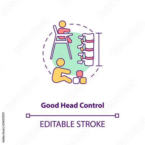 Good head control concept icon. Breastfeeding benefit. Work on some simple sitting up exercises. Engage in game idea thin line illustration. Vector isolated outline RGB color drawing. Editable stroke