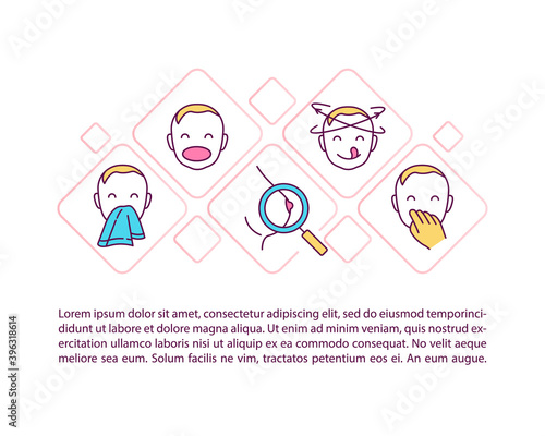 Hungry baby signs concept icon with text. Child feeding cues. Breastfed infants. Getting not enough milk. PPT page vector template. Brochure, magazine, booklet design element with linear illustrations