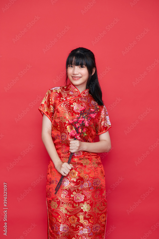 Asian women in red traditional Chinese dress Asian women in red traditional Chinese dress