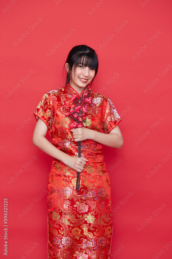 Asian women in red traditional Chinese dress Asian women in red traditional Chinese dress