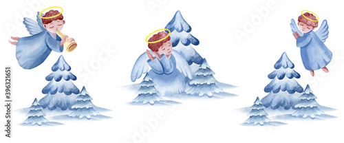 Fotografía christmas watercolor card guardian angel