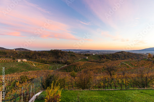 The Prosecco Hills in Italy at sunset