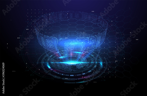 Futuristic modern HUD interface screen design. Abstract futuristic UI on blue background. Abstract vector background. Abstract technology design innovation concept background.