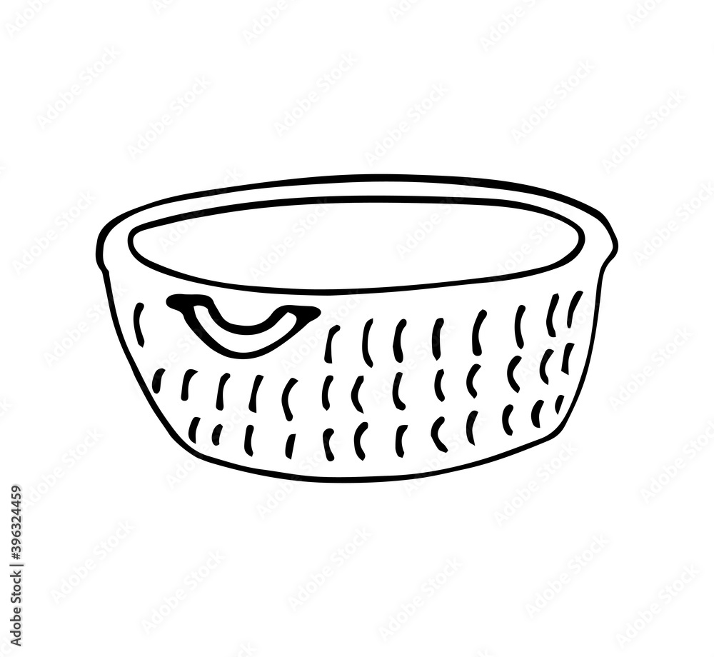 Wicker basket in Doodle style, the concept of hugge, comfort and comfort. Vector contour illustration. Wicker basket in Doodle style, the concept of hugge, comfort and comfort. Vector contour illustration.