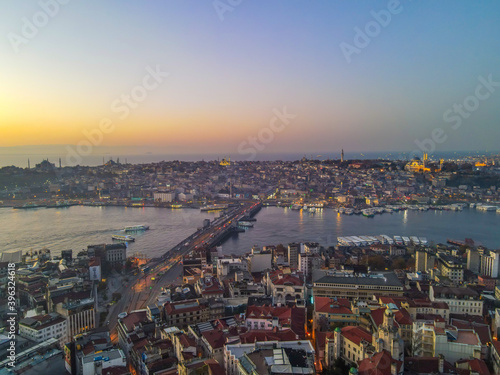 Aerial Golden Horn of Istanbul with beautiful colors at Sunset.  © Metin