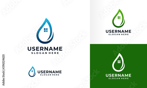 water drop logo design with home house symbol