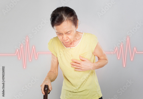 old asian woman has heart disease photo