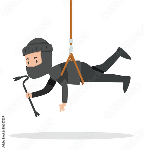 Male thief in black clothes and mask