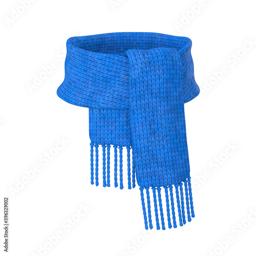 Blue wool knitted scarf on a white background, 3D render