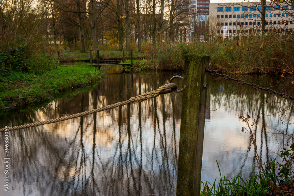 Polderpark Cronesteyn park in the city of Leiden, Netherlands, with buildings in the background Polderpark Cronesteyn park in the city of Leiden, Netherlands, with buildings in the background