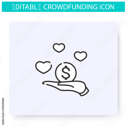 Donation based crowdfunding line icon. Free donations in startup. Charity. Funding and investment concept. Projects, business, ideas financing. Isolated vector illustration. Editable stroke 