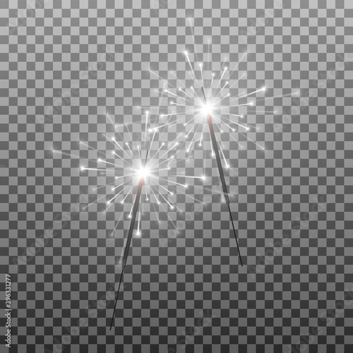Vector set of sparklers. Burning PNG lights, sparks, fireworks. Christmas lights.