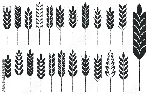 Cereal grain spikes icon shape set. Agriculture food logo symbol. Vector illustration image. Isolated on white background. Oat, whey, barley, rye.