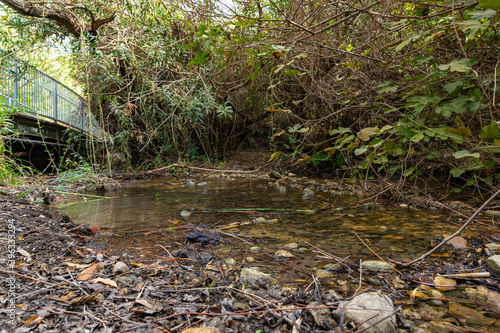 The swift   shallow  cold mountain Ayun river in the Galilee in northern Israel