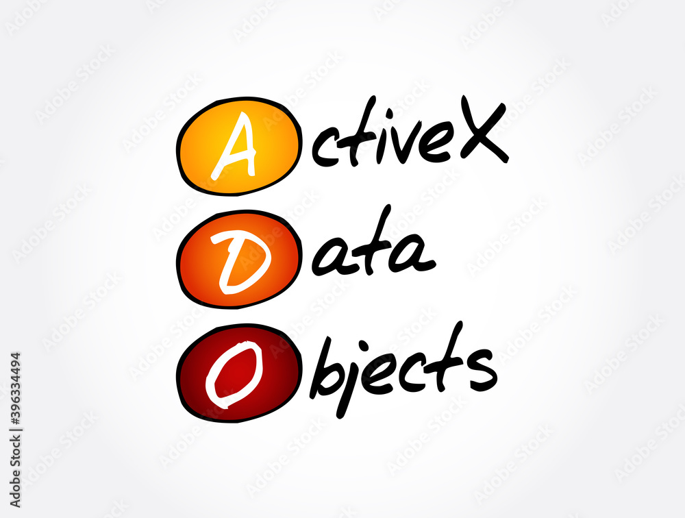 ADO - ActiveX Data Objects acronym, technology concept background ADO - ActiveX Data Objects acronym, technology concept background