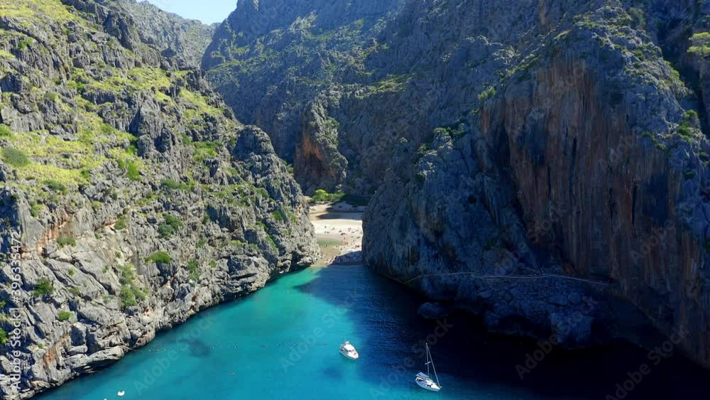 Boats and beach at Sa Calobra, Mallorca, Balearic Islands Boats and beach at Sa Calobra, Mallorca, Balearic Islands