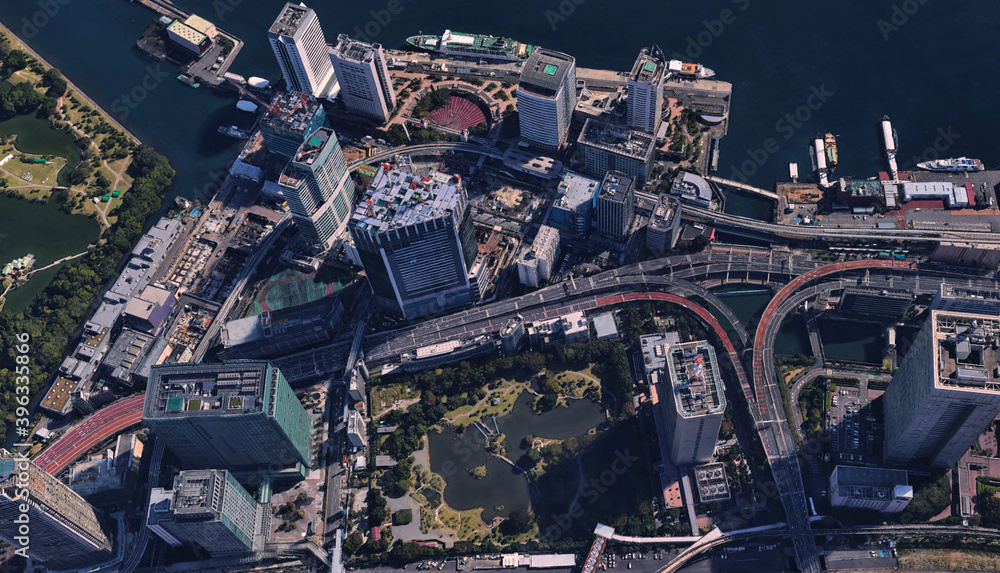 Obraz premium Japan, the coast of the capital Tokyo, infrastructure, residential buildings, bridges and attractions