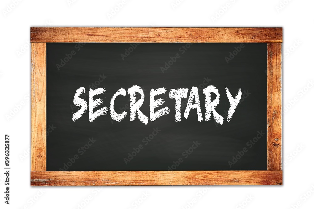 SECRETARY text written on wooden frame school blackboard. SECRETARY text written on wooden frame school blackboard.