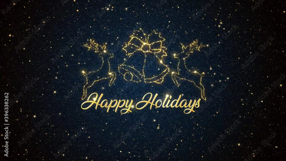 Beautiful Seasonal animated motion graphic of reindeers and bells depicted in glittering particles on a starry background, with the seasonal message �Happy Holidays� appearing Beautiful Seasonal animated motion graphic of reindeers and bells depicted in glittering particles on a starry background, with the seasonal message �Happy Holidays� appearing