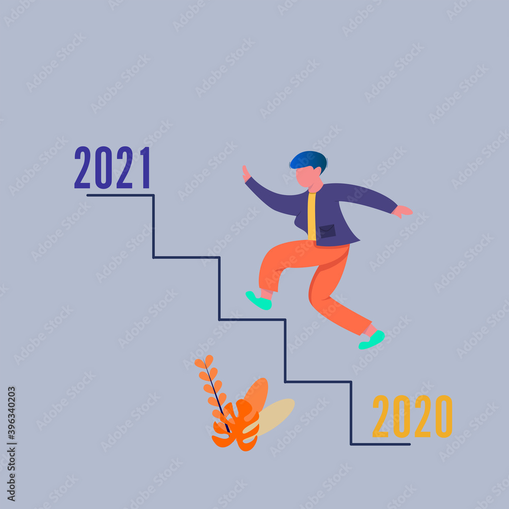 Background vector illustration,. people are currently on the stairs leading up to 2021. flat design style. Background vector illustration,. people are currently on the stairs leading up to 2021. flat design style.