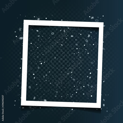 Christmas square frame with blowing snow