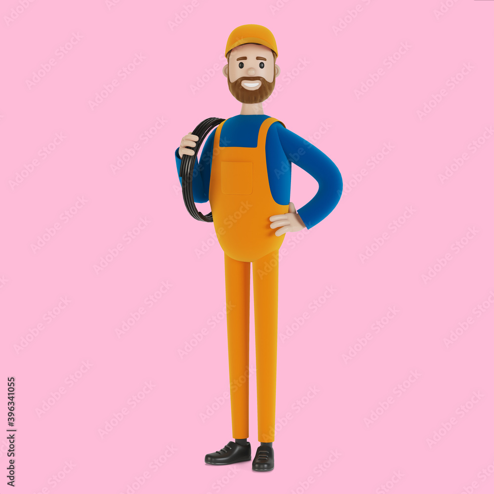 Master for an hour. Builder. 3D illustration in cartoon style. Master for an hour. Builder. 3D illustration in cartoon style.