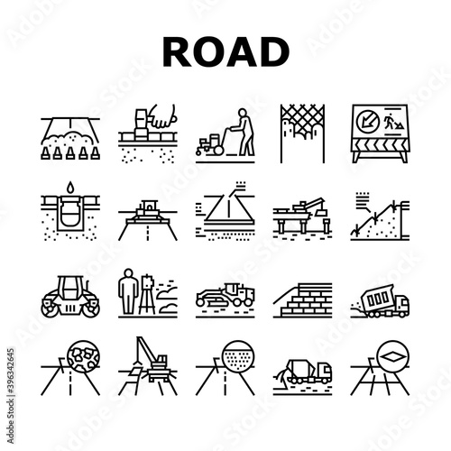 Wallpaper Mural Road Construction Collection Icons Set Vector