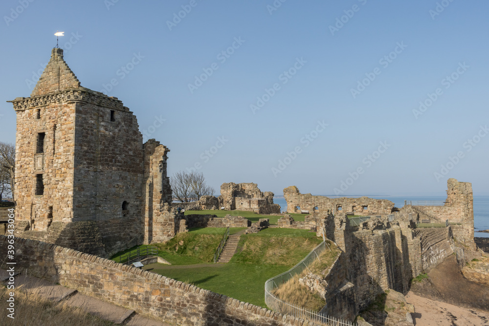 Ruins of St Andrews Castle in Scotland
