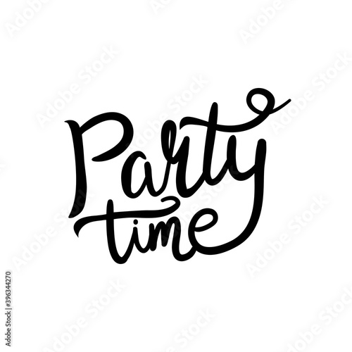 Hand drawn text Party time card. Summer lettering. Ink illustration. Modern brush calligraphy. Isolated on white background. Calligraphy phrase lettering word graphic.