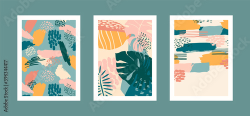 Collection of art prints with abstract tropical leaves. Modern design for posters, covers, cards, interior decor and other users.
