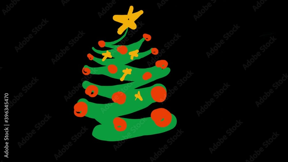 2 d animation drawing a Christmas tree with a star and decoration 2 d animation drawing a Christmas tree with a star and decoration