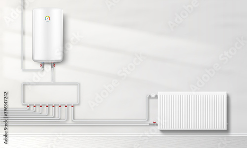 3D Water Heater Boiler On White Wall