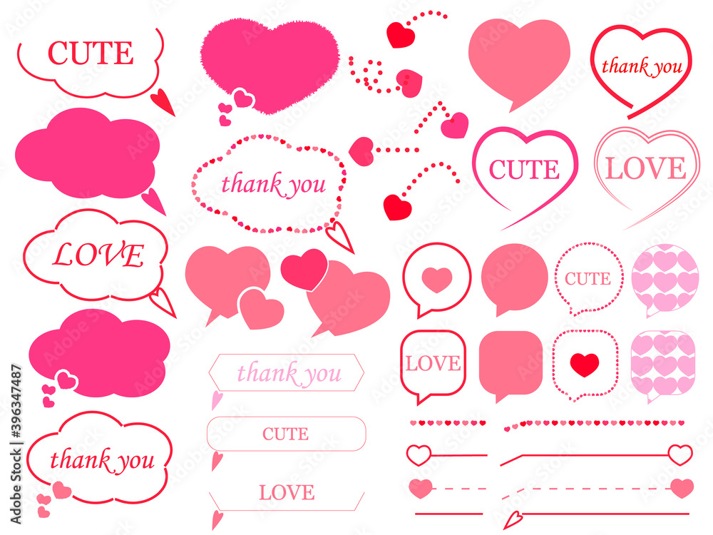 ラブリーなピンク色のかわいいハートの吹き出しセット Stock Vector Adobe Stock