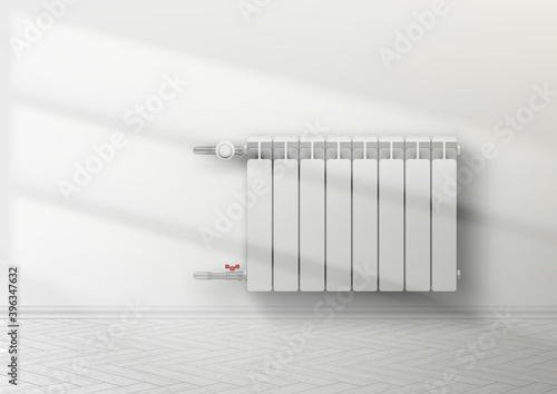 3D Realistic Heating Radiator On White Wall