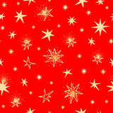 Red seamless pattern with beautiful gold stars. Vector illustration. Wrapping paper.