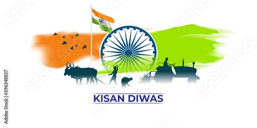 vector illustration for Indian day kisan diwas means farmer days.
written Hindi text means farmer day, Indian flag with tricolor backdrop, national emblem 