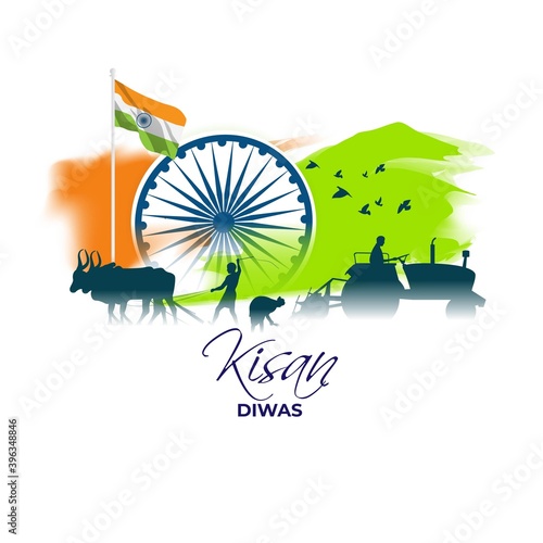 vector illustration for Indian day kisan diwas means farmer days.
written Hindi text means farmer day, Indian flag with tricolor backdrop, national emblem 