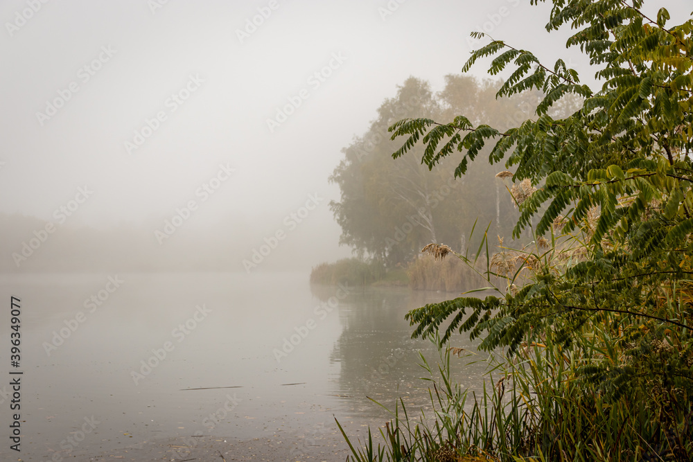 Foggy autumn morning at Lake Gebart in City Zalaegerszeg, Hungary Foggy autumn morning at Lake Gebart in City Zalaegerszeg, Hungary