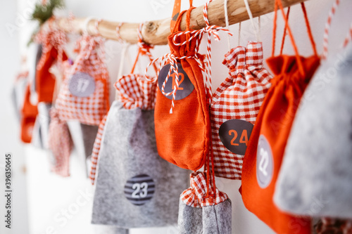Homemade Advent Calendar with little, festive bags setting a Christmas mood.