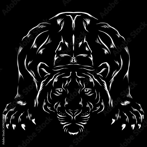 Silhouette of tiger stalking vector logo design illustration